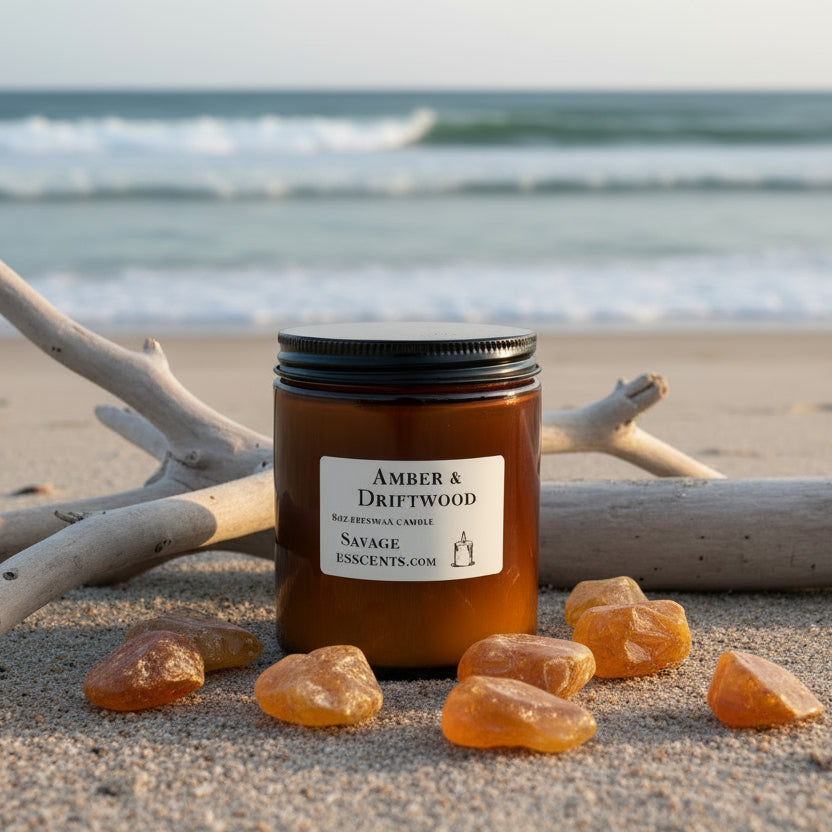 Amber & Driftwood Beeswax Candle