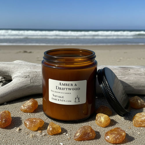Amber & Driftwood Beeswax Candle